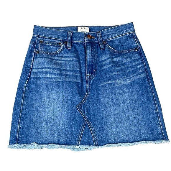 J. Crew Medium Wash Denim Skirt Frayed Hem Stretch Pocket - Sz XS / 0 - Picture 1 of 14